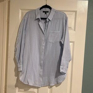 Fore Light Blue Cotton Gauze Button Up Long Sleeve Shirt Dress Swim Cover Up New